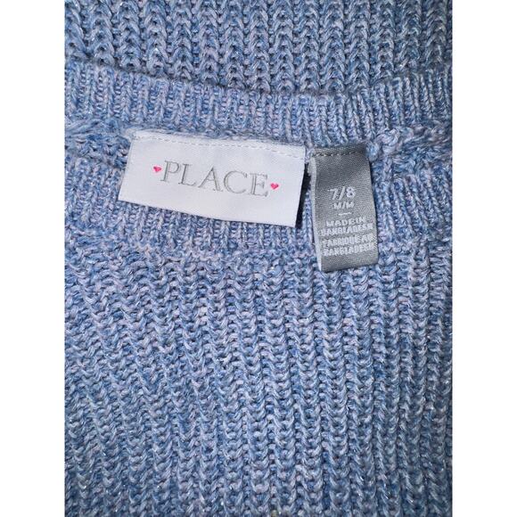 The Children’s Place Girls Sweater Blue Knit Crewneck Cute Bow, Size 7/8 - Picture 4 of 5